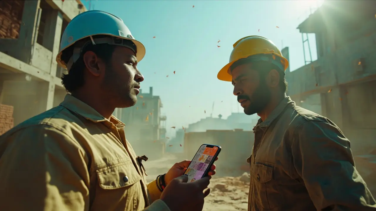 Two site supervisors checking an order on a phone